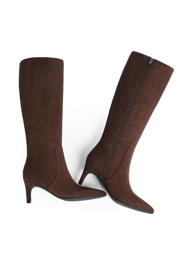 QIY Knee High Boots Women Tall Boots Pointed Toe Kitten Heel Boots for Women Side Zipper Long Fall Boots Women Knee High Boots Size 6-11, Chocolate Suede, 8 - Image 4
