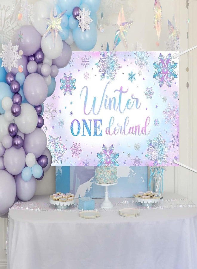 ميهوفوند لافتة خلفية MEHOFOND Winter Onederland للأطفال، زينة حفلات عيد الميلاد الأول على شكل ندفة ثلج أرجوانية وزرقاء، لافتة طاولة كعكة عيد ميلاد المولود الجديد الأول على شكل بلاد العجائب الشتوية اللامعة، دعامة للصور 70.8 × 43.3 بوصة - Image 2