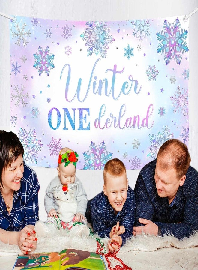 ميهوفوند لافتة خلفية MEHOFOND Winter Onederland للأطفال، زينة حفلات عيد الميلاد الأول على شكل ندفة ثلج أرجوانية وزرقاء، لافتة طاولة كعكة عيد ميلاد المولود الجديد الأول على شكل بلاد العجائب الشتوية اللامعة، دعامة للصور 70.8 × 43.3 بوصة - Image 5