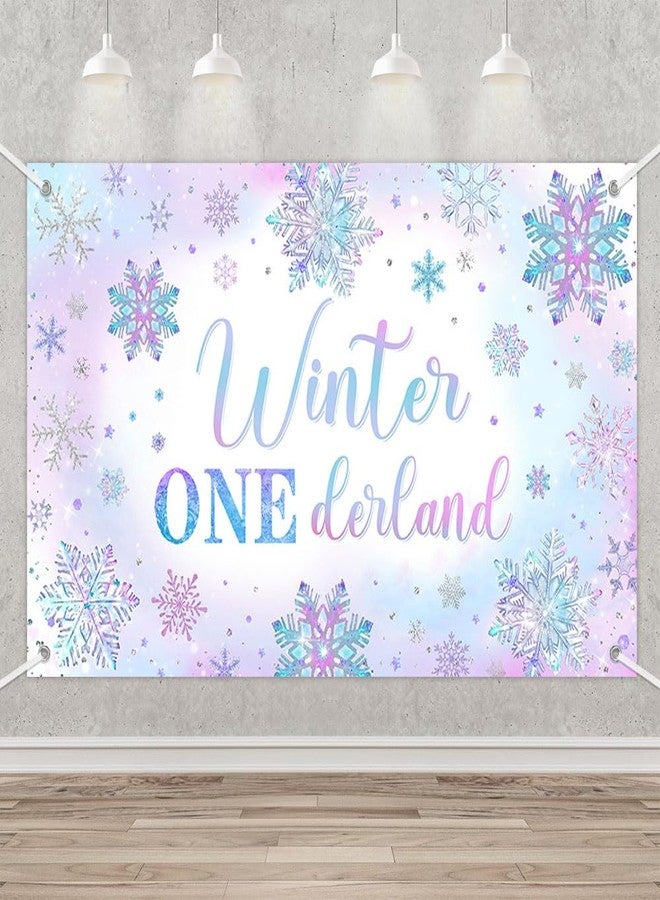 ميهوفوند لافتة خلفية MEHOFOND Winter Onederland للأطفال، زينة حفلات عيد الميلاد الأول على شكل ندفة ثلج أرجوانية وزرقاء، لافتة طاولة كعكة عيد ميلاد المولود الجديد الأول على شكل بلاد العجائب الشتوية اللامعة، دعامة للصور 70.8 × 43.3 بوصة - Image 1