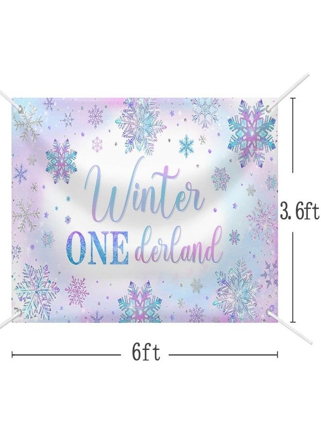 ميهوفوند لافتة خلفية MEHOFOND Winter Onederland للأطفال، زينة حفلات عيد الميلاد الأول على شكل ندفة ثلج أرجوانية وزرقاء، لافتة طاولة كعكة عيد ميلاد المولود الجديد الأول على شكل بلاد العجائب الشتوية اللامعة، دعامة للصور 70.8 × 43.3 بوصة - Image 3