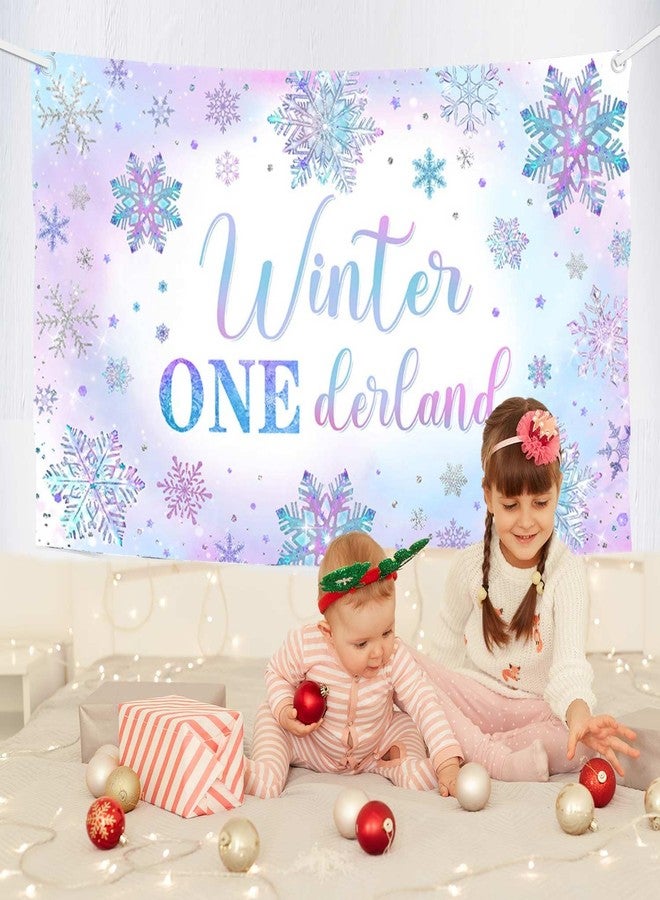 ميهوفوند لافتة خلفية MEHOFOND Winter Onederland للأطفال، زينة حفلات عيد الميلاد الأول على شكل ندفة ثلج أرجوانية وزرقاء، لافتة طاولة كعكة عيد ميلاد المولود الجديد الأول على شكل بلاد العجائب الشتوية اللامعة، دعامة للصور 70.8 × 43.3 بوصة - Image 4