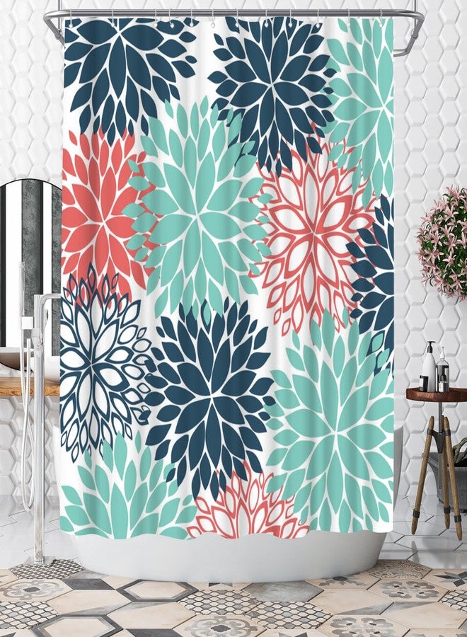 WELMECO Teal Shower Curtain Dahlia Shower Curtain Bathroom Decor Polyester Fabric, 72x72inch - Image 1