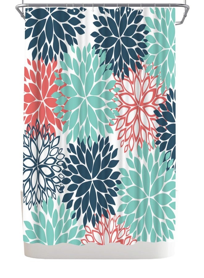 WELMECO Teal Shower Curtain Dahlia Shower Curtain Bathroom Decor Polyester Fabric, 72x72inch - Image 5