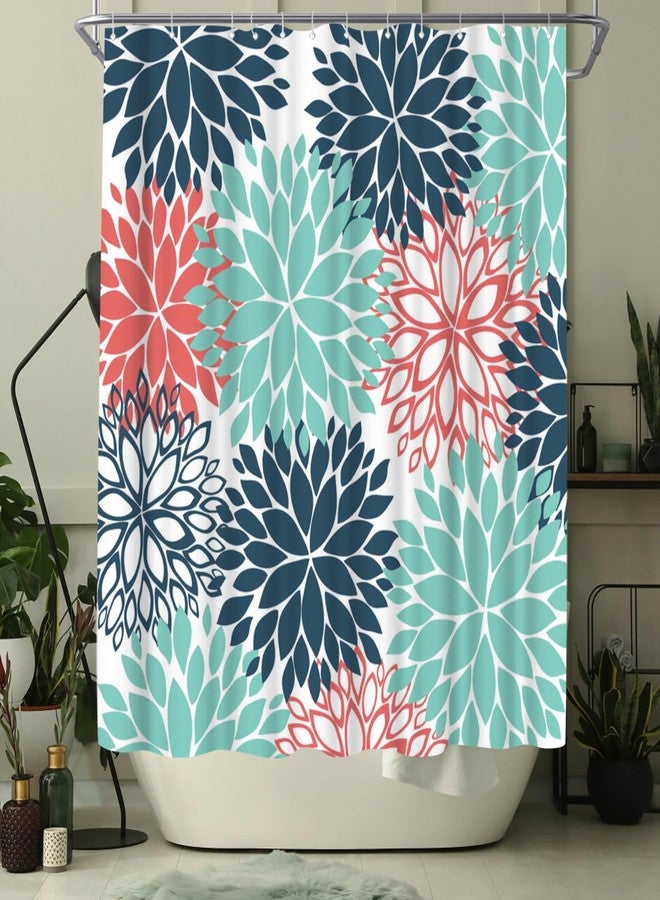 WELMECO Teal Shower Curtain Dahlia Shower Curtain Bathroom Decor Polyester Fabric, 72x72inch - Image 3