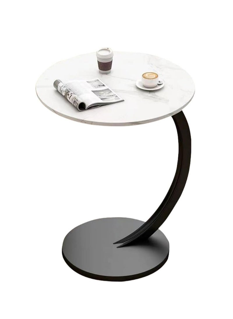 Apustim C Shaped Side Table，Small Side Table with Metal Frame，Round Coffee Table for Living Room Office，Bedroom Decorative Nightstand（Snow Mountain White + Black Frame）  - Image 1