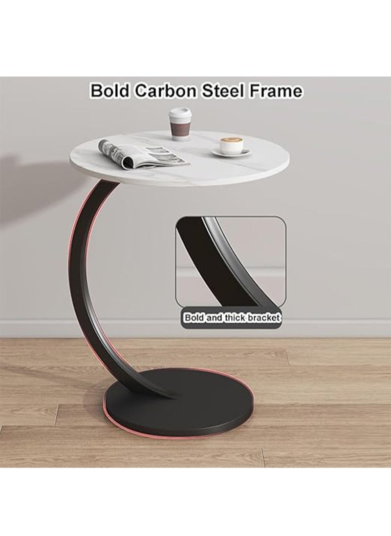 Apustim C Shaped Side Table，Small Side Table with Metal Frame，Round Coffee Table for Living Room Office，Bedroom Decorative Nightstand（Snow Mountain White + Black Frame）  - Image 4