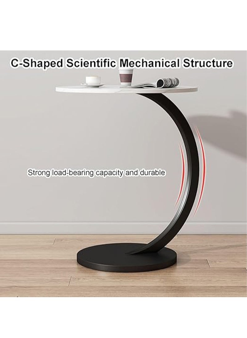 Apustim C Shaped Side Table，Small Side Table with Metal Frame，Round Coffee Table for Living Room Office，Bedroom Decorative Nightstand（Snow Mountain White + Black Frame）  - Image 5