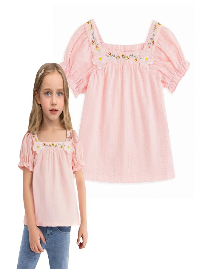 Curipeer Toddler Girls Pink Shirt Summer Casual Puff Short Sleeve Blouse Tops for Baby Girl - Image 1