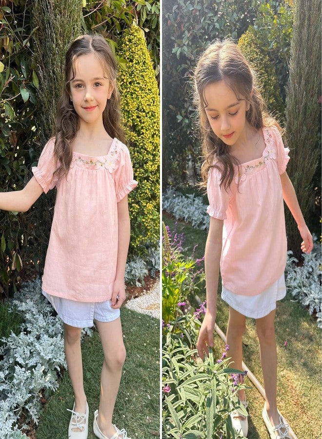 Curipeer Toddler Girls Pink Shirt Summer Casual Puff Short Sleeve Blouse Tops for Baby Girl - Image 2