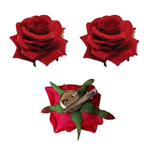 Drishti® Red Velvet Rose Hair Flower Clip and Pin Brooch for Women And Girl (Pack of 2) - Image 2