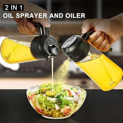 DIEDERIK 2 in 1 Olive Oil Sprayer And Dispenser Bottle 500ml Refillable Glass Oil Mister with Scale, Premium Nozzle For Cooking, Baking, Air Fryer, BBQ, Salad (Multicolor) - Image 2