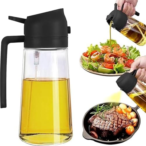 DIEDERIK 2 in 1 Olive Oil Sprayer And Dispenser Bottle 500ml Refillable Glass Oil Mister with Scale, Premium Nozzle For Cooking, Baking, Air Fryer, BBQ, Salad (Multicolor) - Image 1
