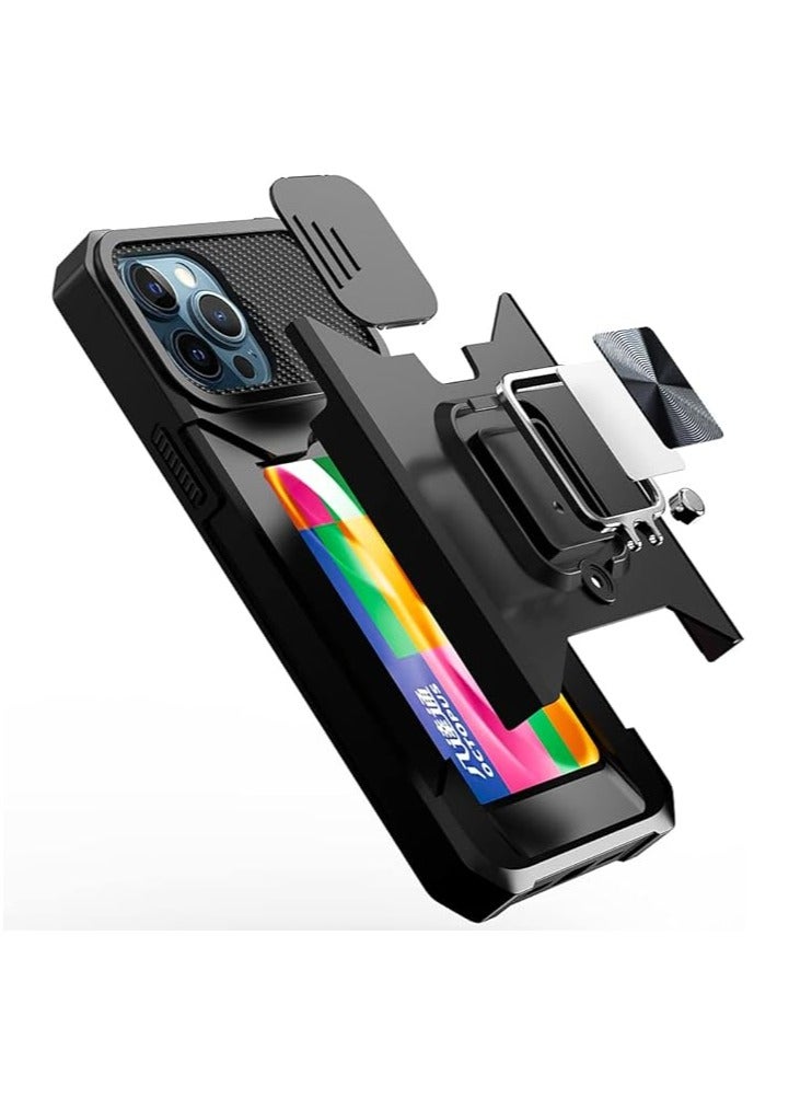 general Phone Case for iPhone 15/15Pro/15 Plus/15Pro Max, Wallet Style Phone Case with Sliding Camera Cover Holder Card Slot, Military Grade Protective Phone Case with Ring Bracket - Image 2