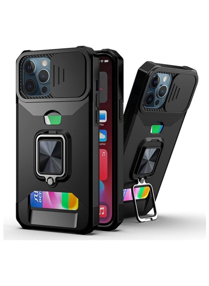 general Phone Case for iPhone 15/15Pro/15 Plus/15Pro Max, Wallet Style Phone Case with Sliding Camera Cover Holder Card Slot, Military Grade Protective Phone Case with Ring Bracket - Image 1