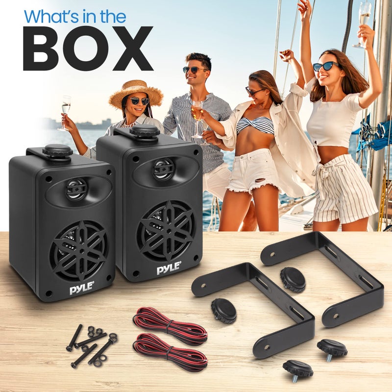 PYLE Outdoor Speakers- Waterproof Marine Grade Speakers, Universal Mounting, Heavy Duty ABS Construction- Boat, Patio, Pool, Indoor Outdoor Use- Black - Image 2