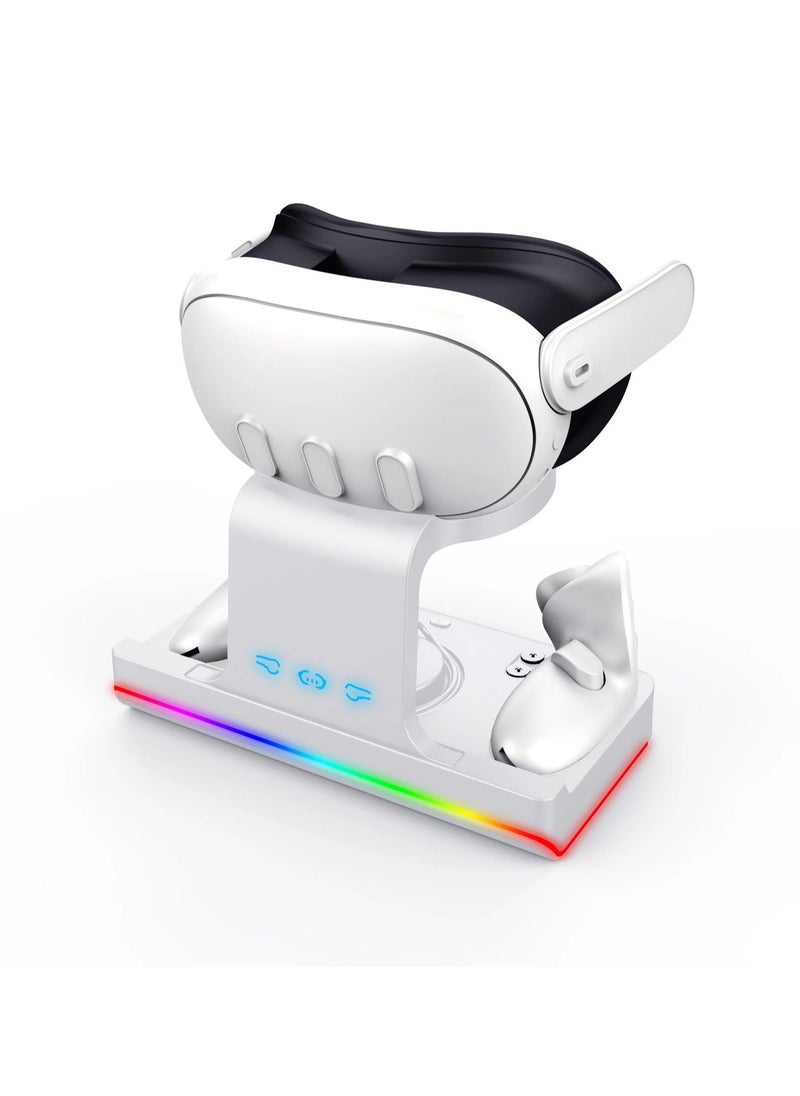 محطة شحن لـ Meta Quest 3، مجموعة ستاند محطة شحن مغناطيسية USB لنظارة Quest 3 VR وتحكم Touch Controller، مع مؤشر LED ملون للشحن السريع.
