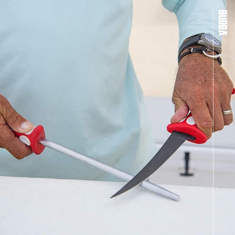 Bubba 10 Inch Honing Steel with Non-Slip Grip Handle, High Carbon Stainless Steel Construction, Lanyard Hole, and Synthetic Sheath for Fishing Knives - Image 2