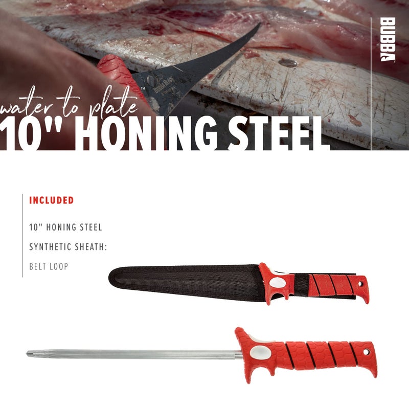 Bubba 10 Inch Honing Steel with Non-Slip Grip Handle, High Carbon Stainless Steel Construction, Lanyard Hole, and Synthetic Sheath for Fishing Knives - Image 5