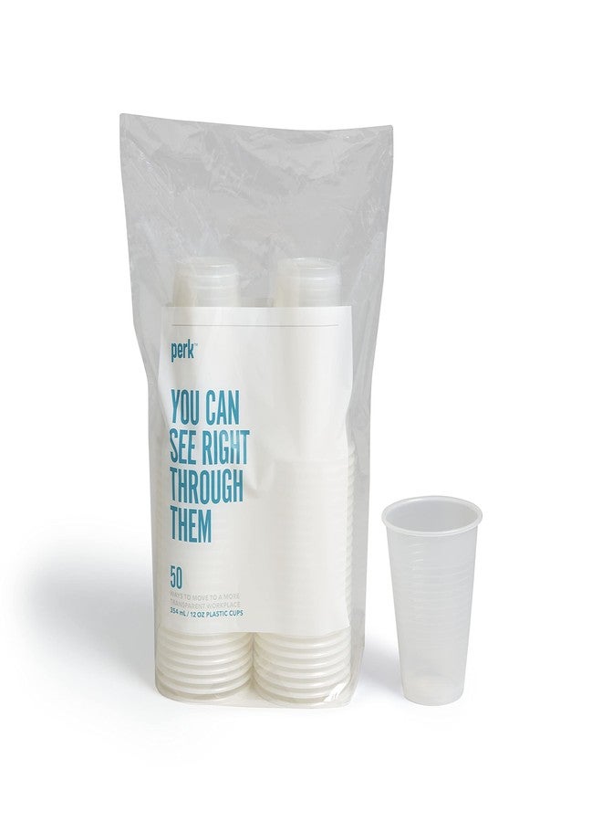 Perk Plastic Cold Cups, 12 Oz, 50 Count Disposable Cups for Cold Beverages, Clear - Image 1
