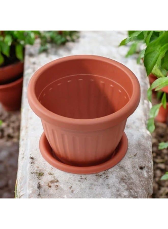 شالية ألماني للحدائق والنباتات، وعاء بني مع صحن، ، زخرفة مضلعة (25) - Image 3