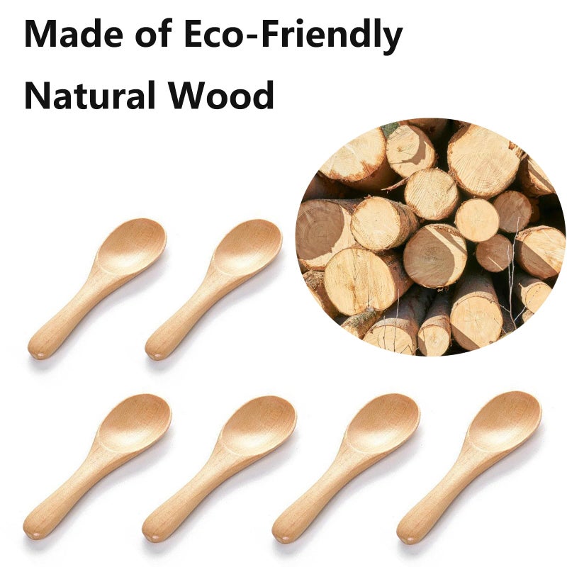 Asanta 6 PCS Small Wooden Spoons, 3.9 Inch Tiny Spoons for Spices Jars, Mini Wood Condiment for Sauces, Salt, Sugar, Honey, Pepper, Tea, Coffee, Ice Cream, Cute Wood Serving Cooking - Image 3