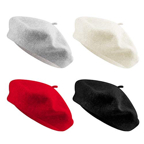 QUACOWW 4 Pieces 4 Colors Beret Hat French Style Elegant Trend Beanie Hats for Women and Girls - Image 1