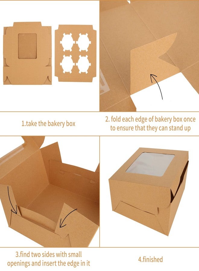 QTLCOHD 100Pcs Brown Bakery Boxes with Window 6x6x3 Inch 4 Count Cupcake Boxes Bulk Small Cupcake Container Pastry Boxes Mini Cake Boxes for Baked Goods Cookies Packaging - Image 4