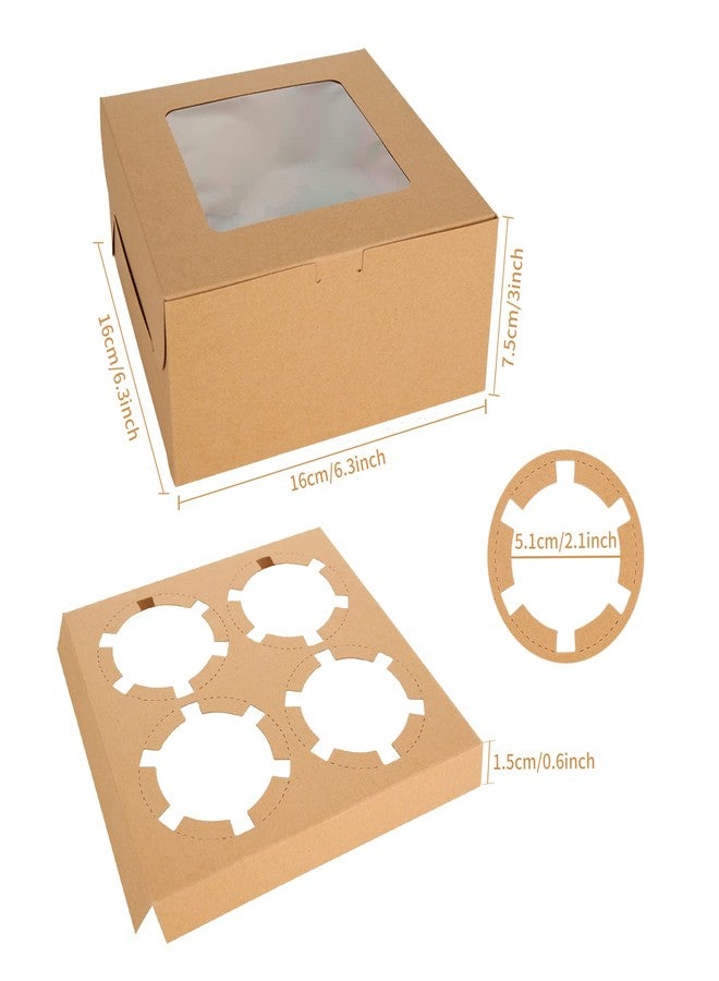 QTLCOHD 100Pcs Brown Bakery Boxes with Window 6x6x3 Inch 4 Count Cupcake Boxes Bulk Small Cupcake Container Pastry Boxes Mini Cake Boxes for Baked Goods Cookies Packaging - Image 2