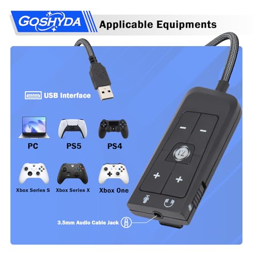 Goshyda USB to 3.5mm Jack Audio Sound Card Adapter for Kingston Cloud II, Gaming Headset 7.1 Channel USB Sound Card for PS5, for Series X S - Image 3