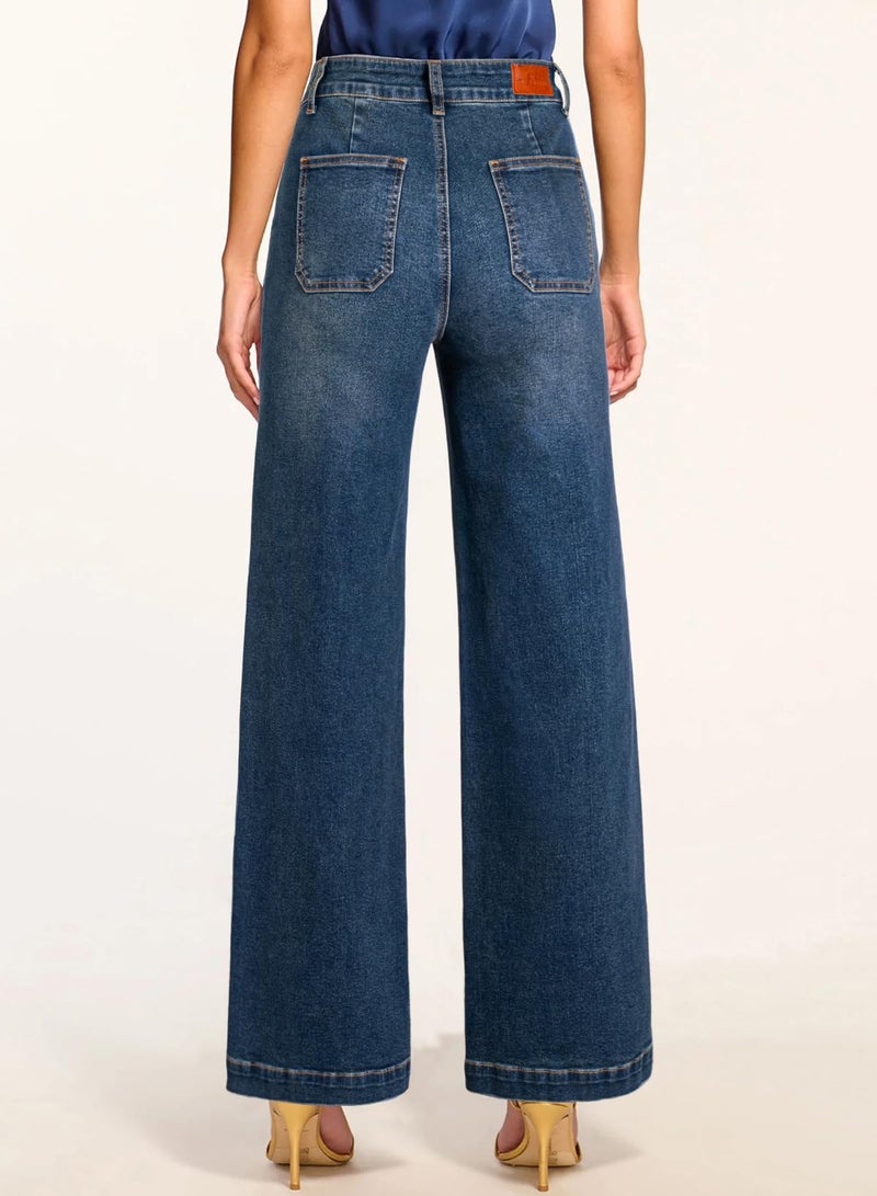 Sidefeel Womens Wide Leg Jeans High Waisted Stretchy Straight Leg Baggy Denim Pants with Pockets Real Teal Size 14 - Image 2