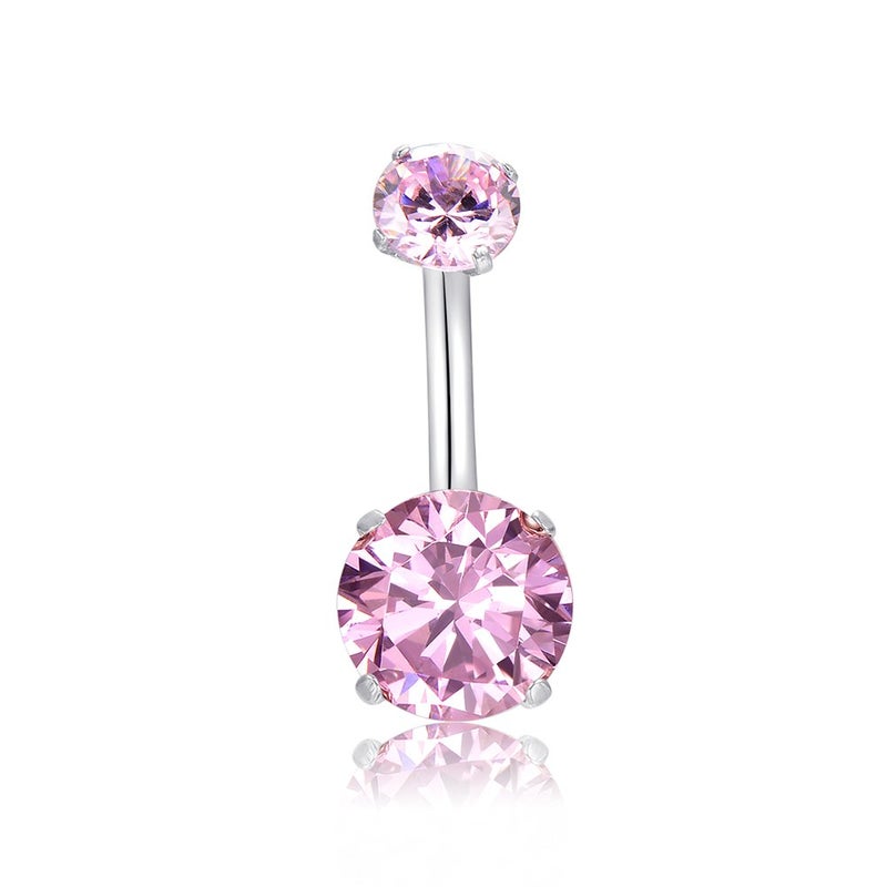 HQLA 14G Belly Button Rings Surgical Stainless Steel Round Cubic Zirconia Navel Barbell Stud Body Piercing (Pink)