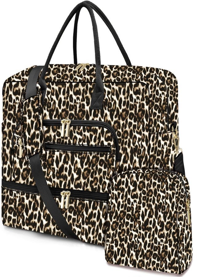 LUOCIP Large Women Travel Duffle Bag - Carry on Overnight Bags Weekend Travel Duffel Tote Bag with Wet Pocket Toiletry Weekender, Brown Leopard, Travel Duffle Bag - Image 1