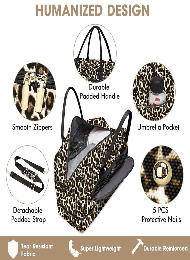 LUOCIP Large Women Travel Duffle Bag - Carry on Overnight Bags Weekend Travel Duffel Tote Bag with Wet Pocket Toiletry Weekender, Brown Leopard, Travel Duffle Bag - Image 3