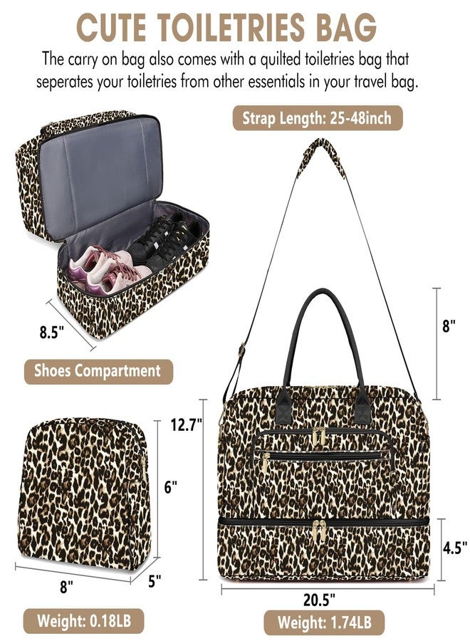LUOCIP Large Women Travel Duffle Bag - Carry on Overnight Bags Weekend Travel Duffel Tote Bag with Wet Pocket Toiletry Weekender, Brown Leopard, Travel Duffle Bag - Image 2