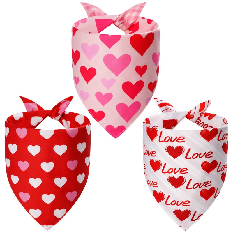 Agroon Valentines Dog Bandanas Large 3PCS, 6 Pattern Sweetheart Scarf for Boy and Girl, Triangle Reversible Love Bibs Breed for Puppy Pets - Image 1