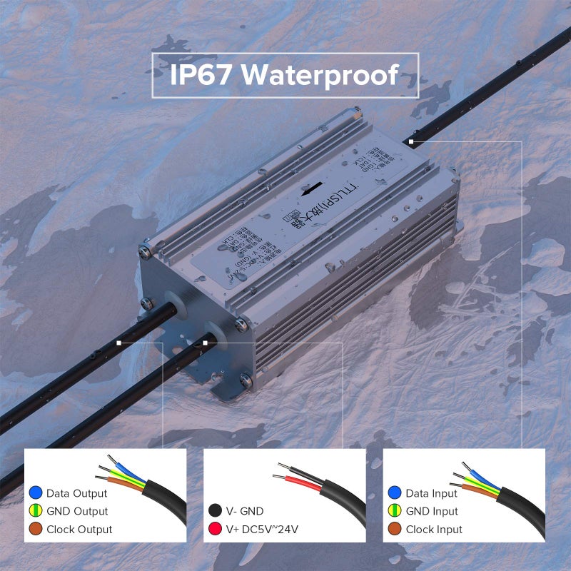 BTF-LIGHTING Addressable LED Strip TTL Signal Amplifier Super-Far-Distance 600FT Work for WS2812B WS2811 SK6812 WS2813 WS2815 SK9822 WS2801 etc Dream Color Light and Programmable LED Matrix IP67 - Image 5