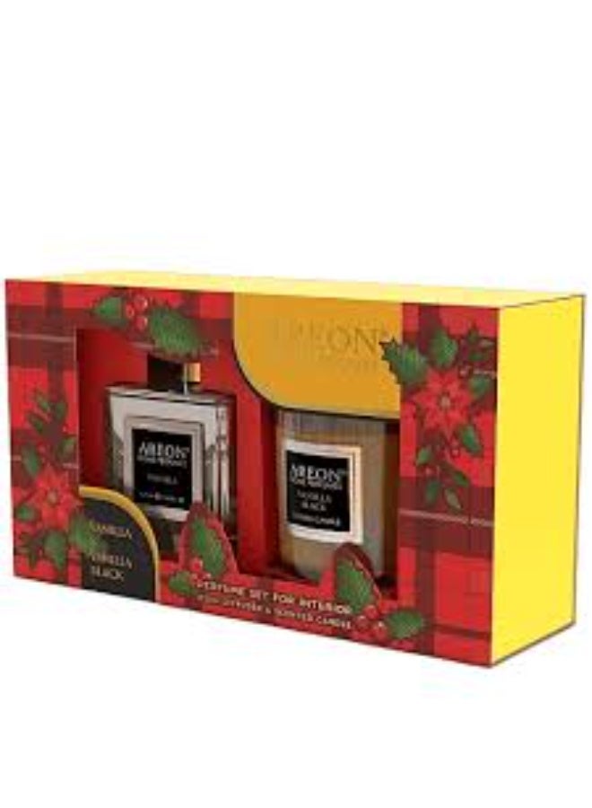 أريون مجموعة أريون للعطور المنزلية: معطر جو ١٥٠ مل + شمعة ١٢٠ غرام برائحة الفانيليا (فانيليا وفانيليا سوداء)