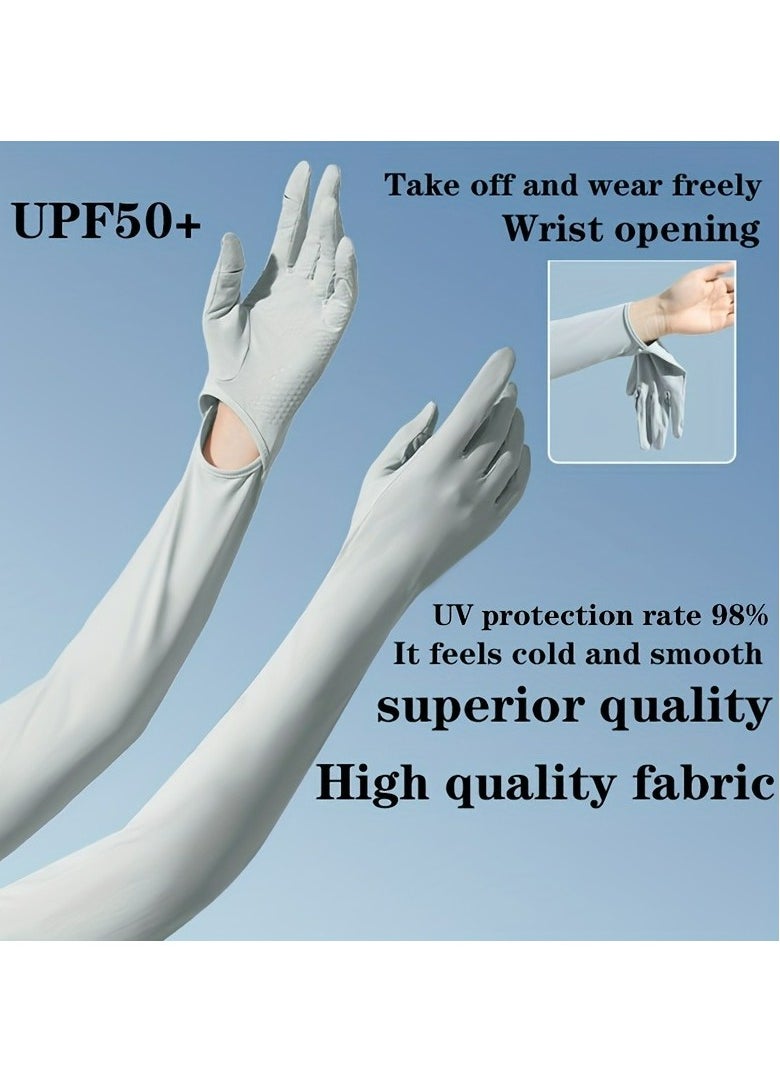 Generic 1-Pair Grey Color Ice Silk Gloves Women's Long Driving Armguard Sleeves UV Protection Fishing Summer Thin Sports Riding Loose Anti Slip Outdoor Sports  - Image 1