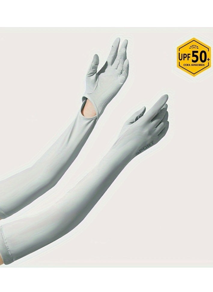 Generic 1-Pair Grey Color Ice Silk Gloves Women's Long Driving Armguard Sleeves UV Protection Fishing Summer Thin Sports Riding Loose Anti Slip Outdoor Sports  - Image 2