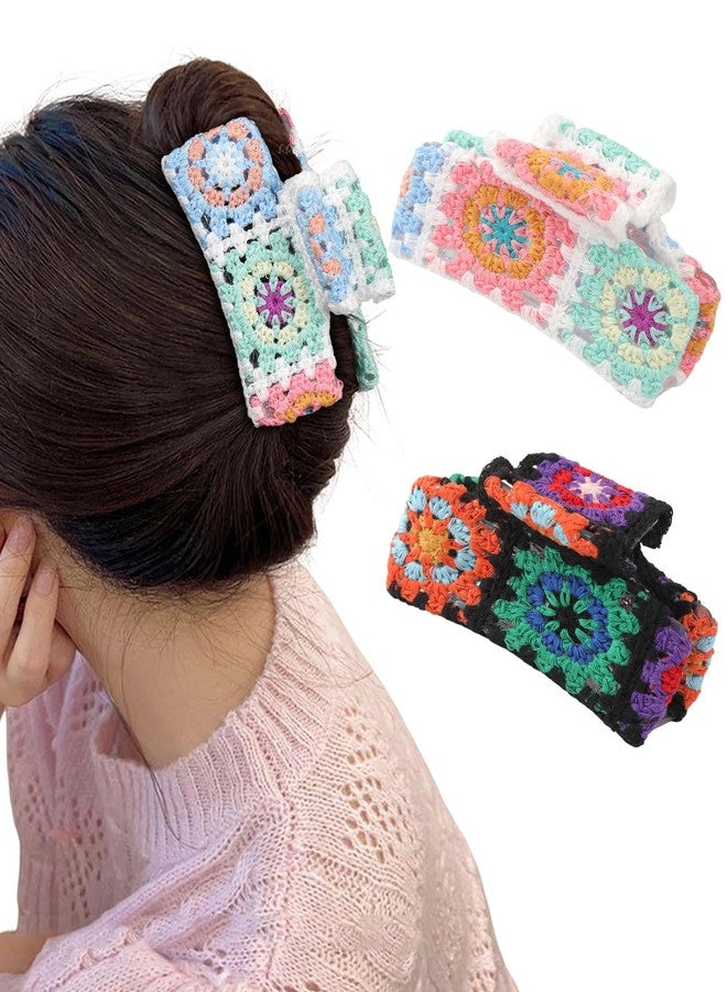 HAIMEIKANG Large Crochet Hair Clips - Strong Hold Jaw Clips for Thick Hair, Non-Slip Knitted Strawberry Hair Accessories for Women and Girls - Image 1
