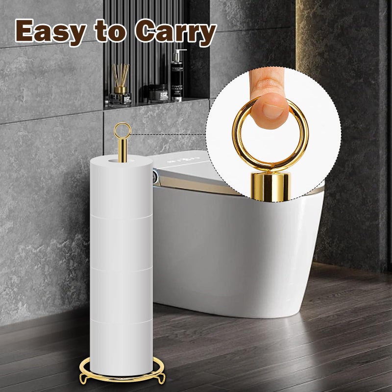Siyzda Bath Toilet Paper Holder  Toilet Tissue Holder for Paper Rolls  Metal Toilet Paper Organizer Storage  Tissue Roll Holder Stand for Bathroom/Kitchen Countertop (21  H  Gold) - Image 4