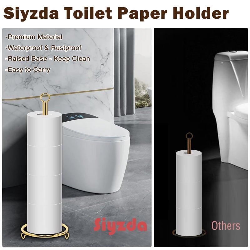 Siyzda Bath Toilet Paper Holder  Toilet Tissue Holder for Paper Rolls  Metal Toilet Paper Organizer Storage  Tissue Roll Holder Stand for Bathroom/Kitchen Countertop (21  H  Gold) - Image 3
