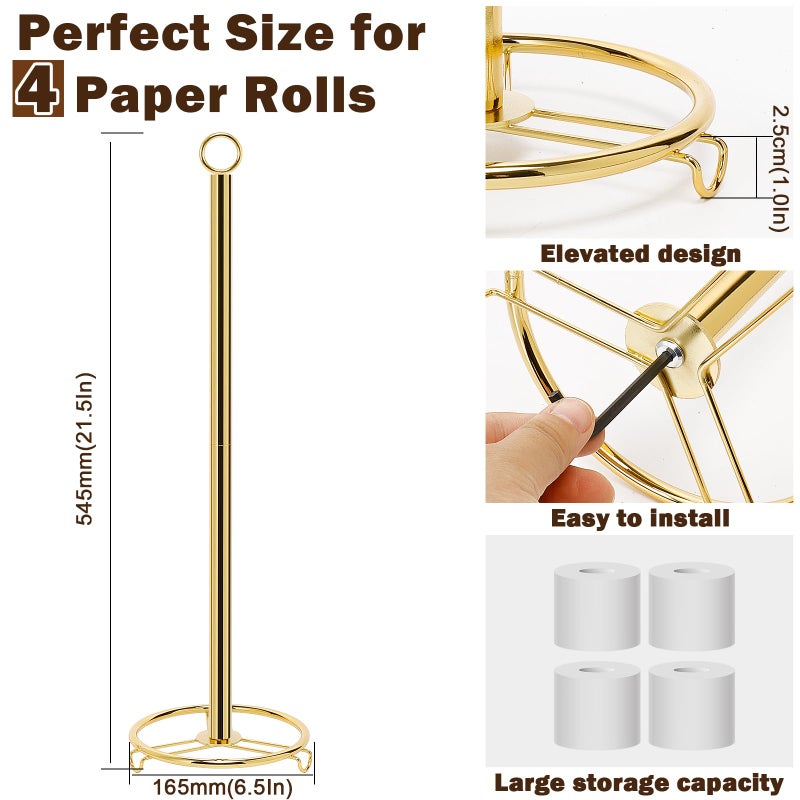 Siyzda Bath Toilet Paper Holder  Toilet Tissue Holder for Paper Rolls  Metal Toilet Paper Organizer Storage  Tissue Roll Holder Stand for Bathroom/Kitchen Countertop (21  H  Gold) - Image 2