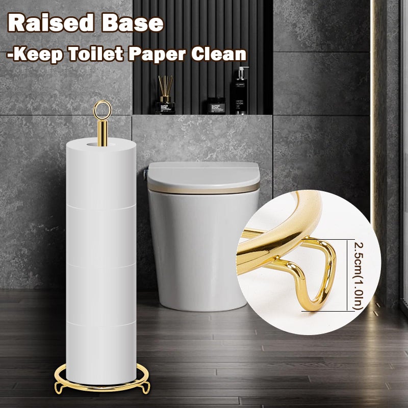 Siyzda Bath Toilet Paper Holder  Toilet Tissue Holder for Paper Rolls  Metal Toilet Paper Organizer Storage  Tissue Roll Holder Stand for Bathroom/Kitchen Countertop (21  H  Gold) - Image 5