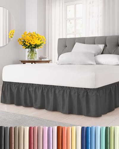CGK Unlimited Wrap Around Dust Ruffle Bed Skirt Charcoal for Queen Size Beds w 15 Inch Drop Easy Fit Elastic Strap Adjustable Pleated Bedskirt wBrushed Fabric Wrinkle Free Women Men Kids Teens - Image 1