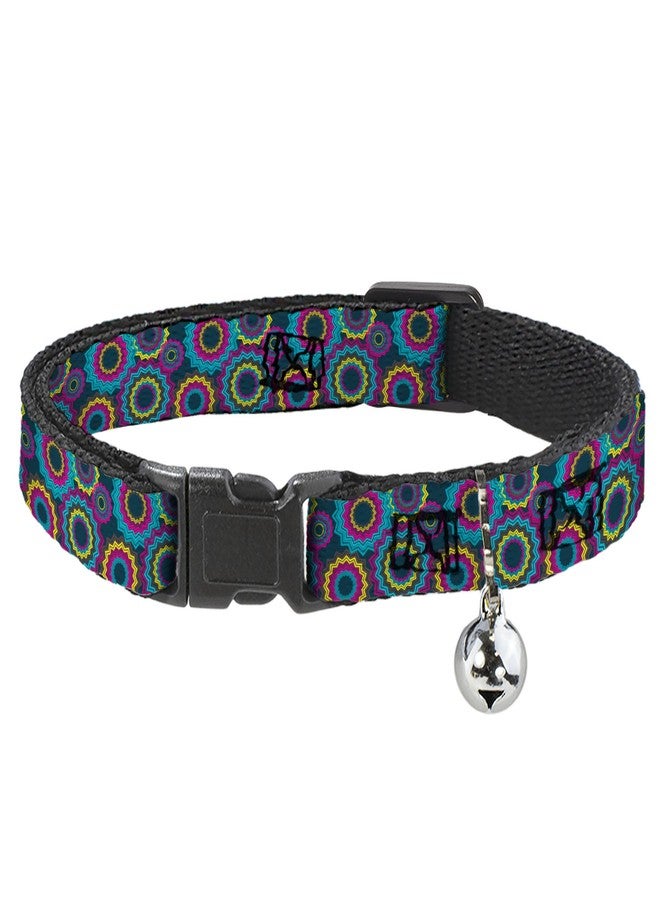 Buckle Down Buckle-Down Cat Collar Breakaway Jagged Rings Teals Fuchsia Yellow 8 to 12 Inches 0.5 Inch Wide - Image 1