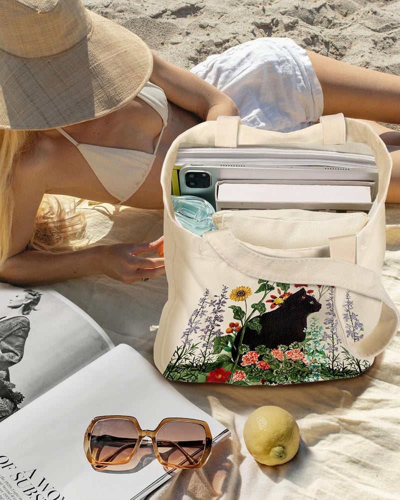 Set of 2 canvas bags with women's makeup zipper, gift bag for shopping,, travel, holiday - Image 5