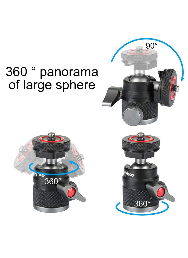 Excefore Camera Tripod Mini Ball Head Adapter, 360 Degree Rotatable Aluminum Tripod Head, 1/4" Screw Cold Shoe Mount for DSLR Cameras HTC Vive Tripods Monopods Camcorder Light Stand  - Image 3
