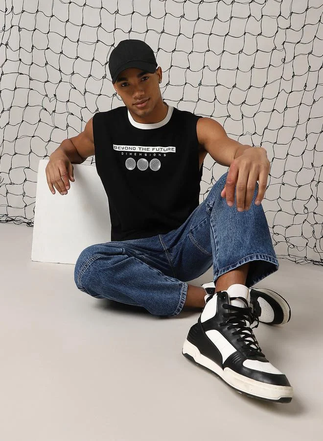 Hubberholme Hubberholme Graphic Print Round Neck Cotton Oversized T-Shirt